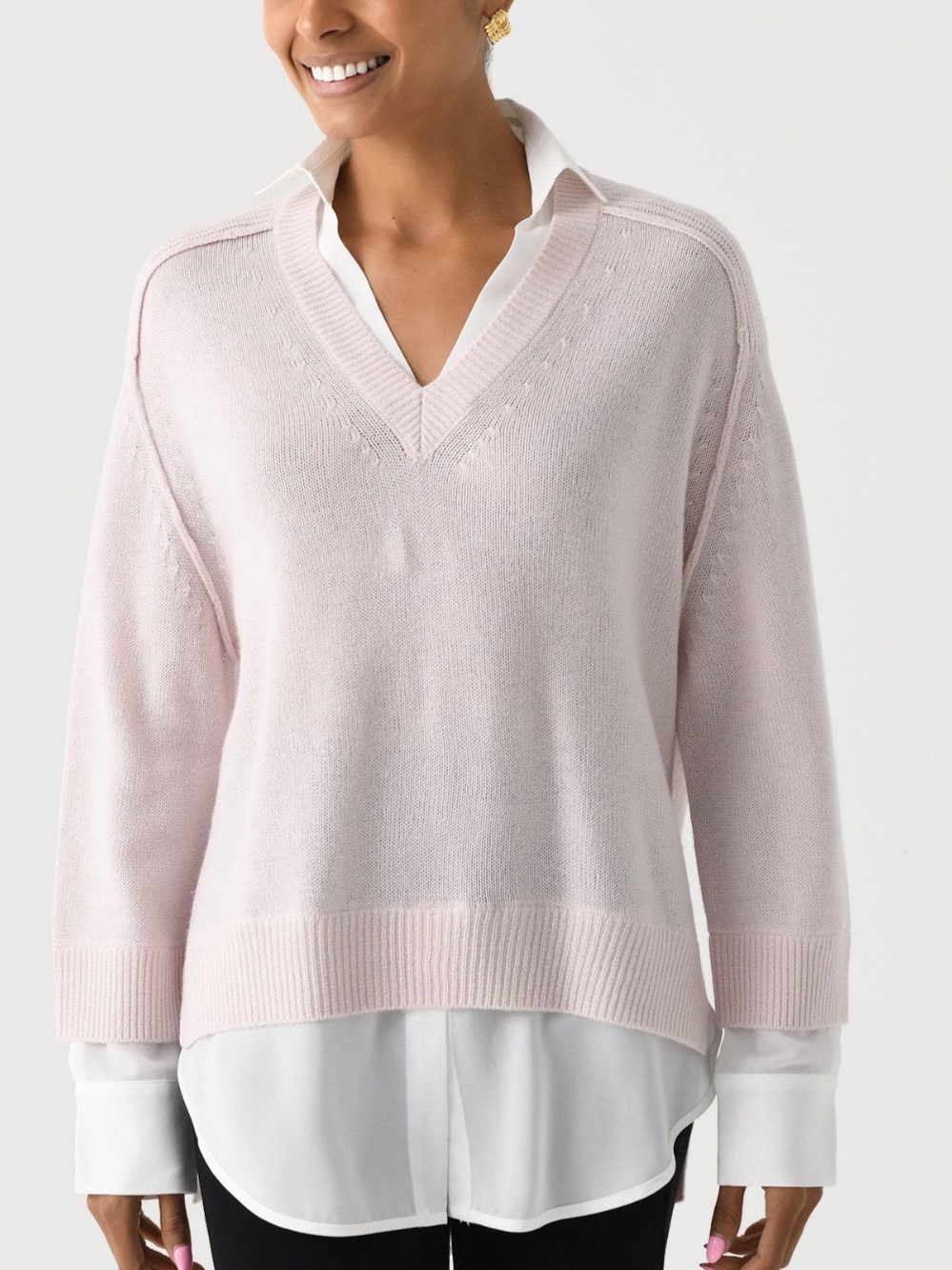 BROCHU WALKER Women's The Looker Layered V-Neck pink XS - Picture 9 of 9